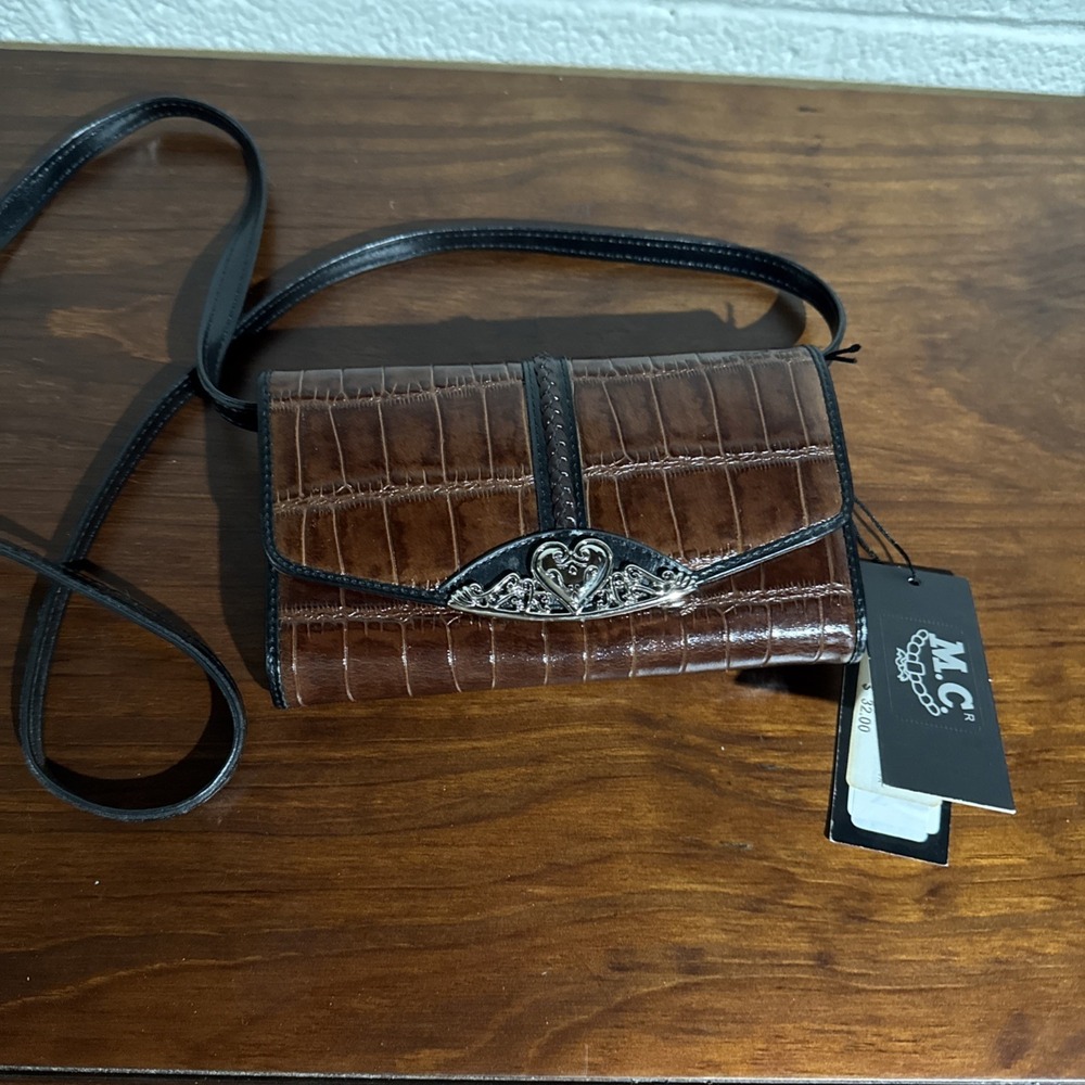 Marc Chantal MC Vintage Brown and Black Croc Crossbody Handbag Purse New w/ Tags